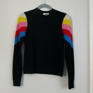 100% Cashmere Black Crew Neck with Stripe Sleeve